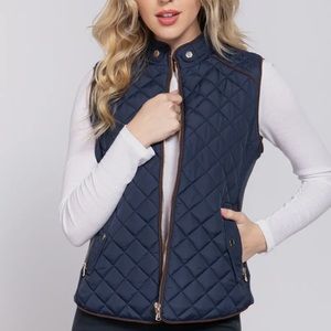 Quilted Navy Blue Quilted Puffer Vest